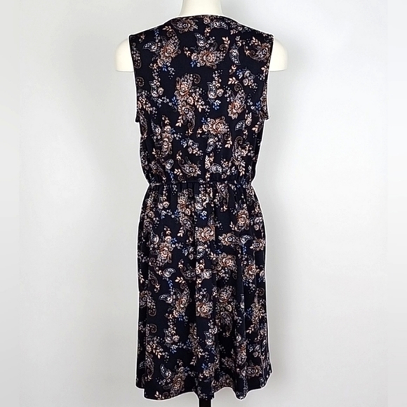 PerSeption Concept Women's Navy Paisley Sleeveless Dres Elastic Waist Sz Medium - Picture 2 of 14